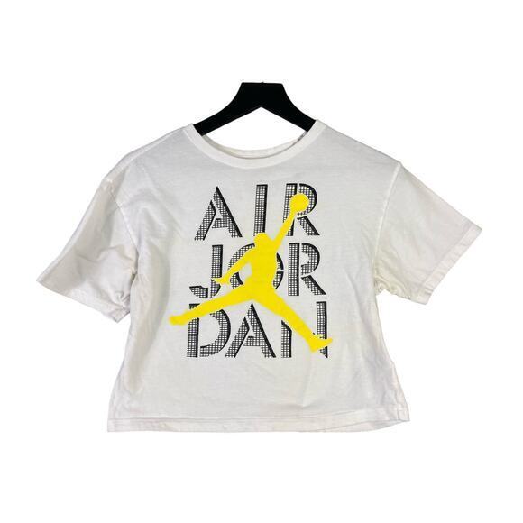 Jordan Girls' Air Jordan Stack T-Shirt‎ Youth Size L 12-13 White Graphic Cropped - Picture 1 of 6